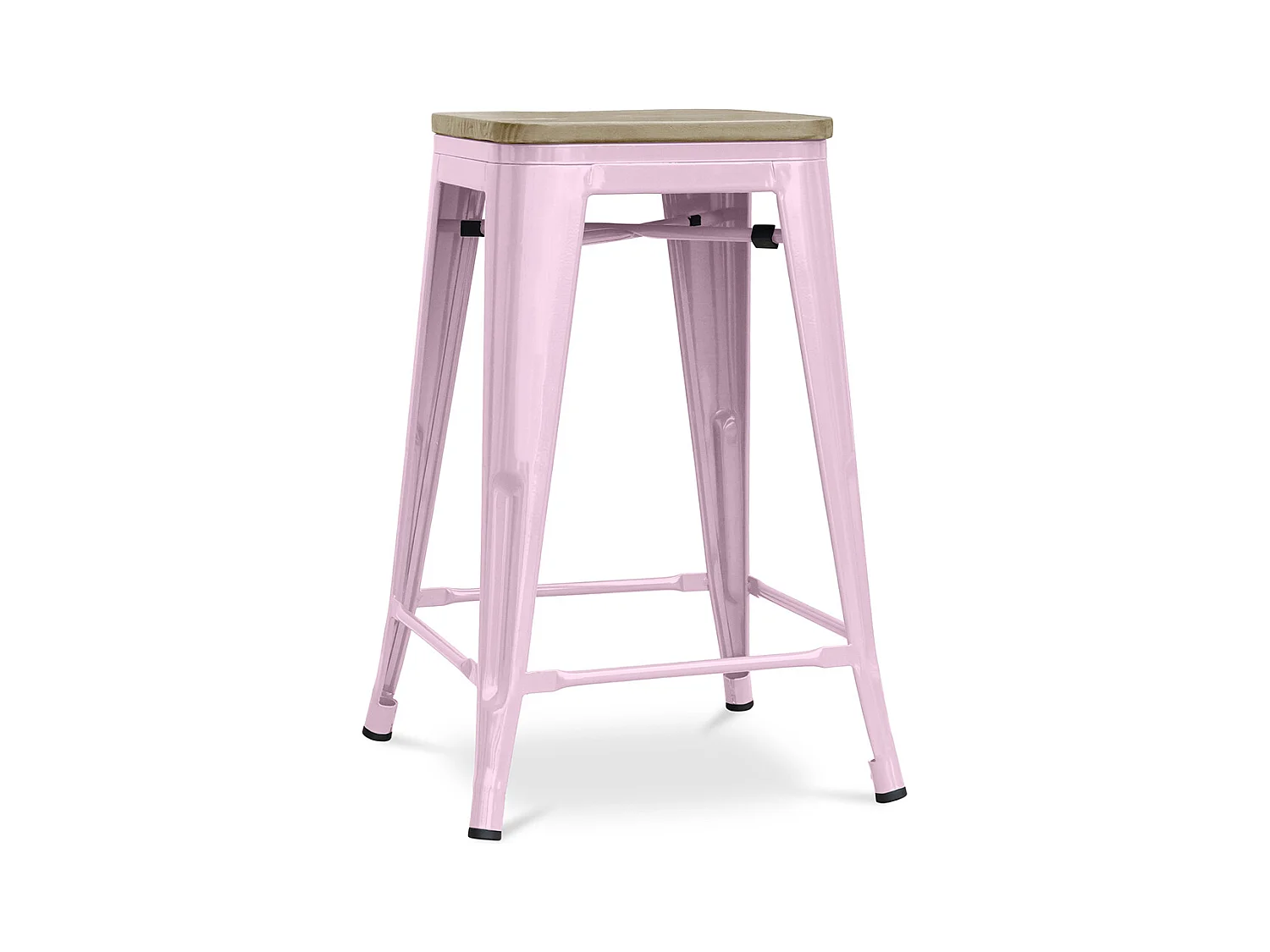 Tabouret de bar design industriel - bois et acier - 61cm - Stylix Rose pâle