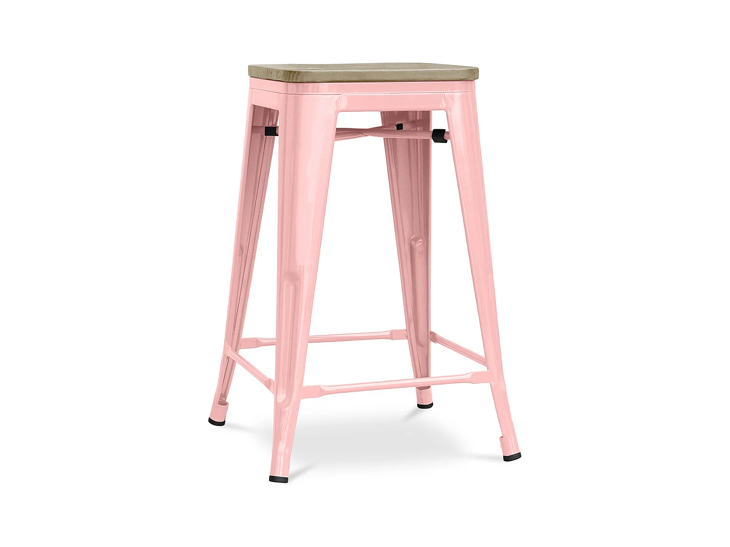 Tabouret de bar design industriel - bois et acier - 61cm - Stylix Orange pâle