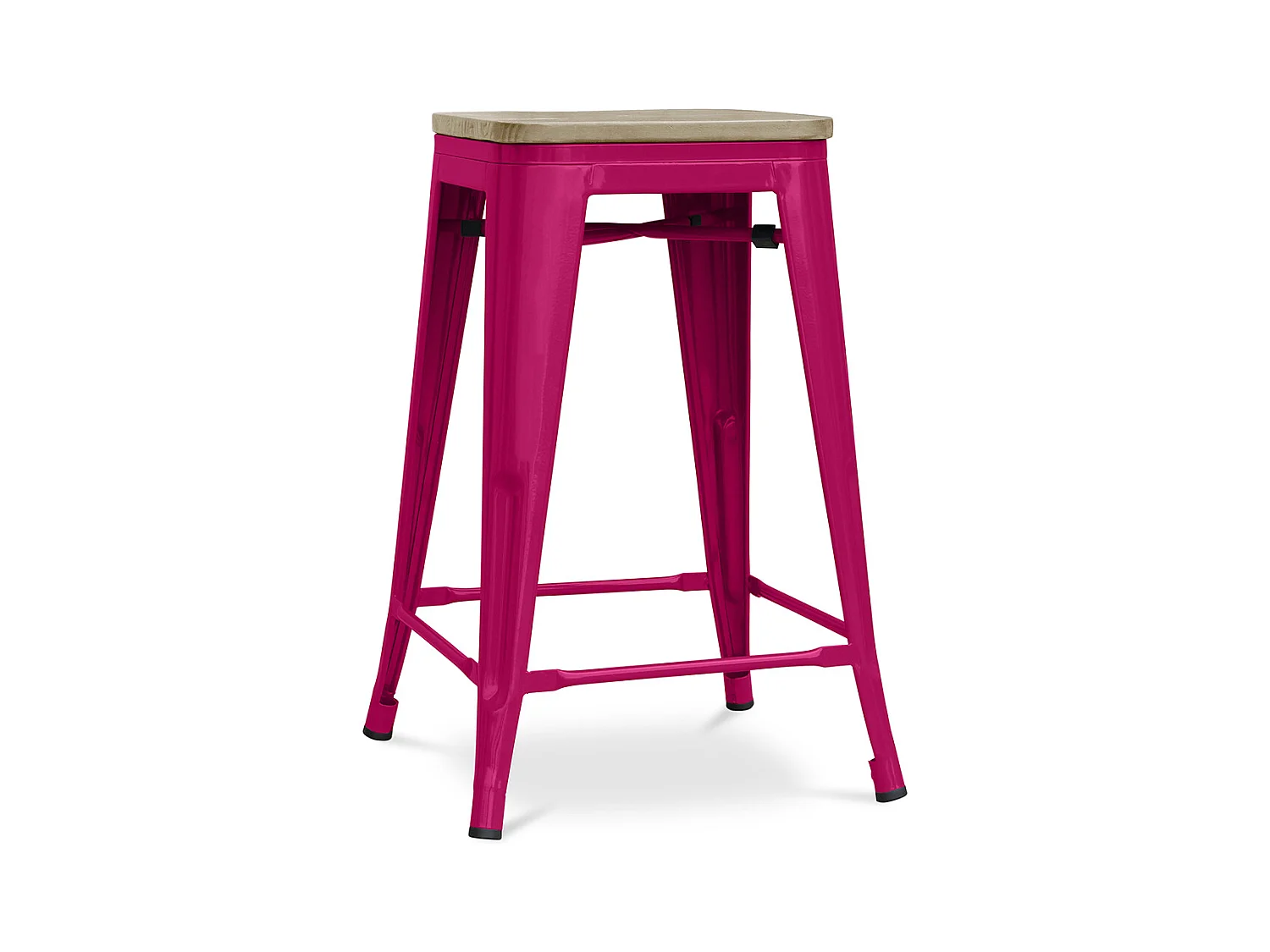 Tabouret de bar design industriel - bois et acier - 61cm - Stylix Fuchsia