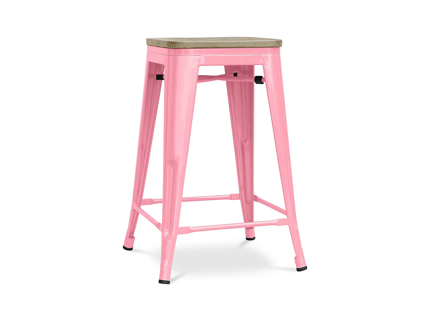 Tabouret de bar design industriel - bois et acier - 61cm - Stylix Rose