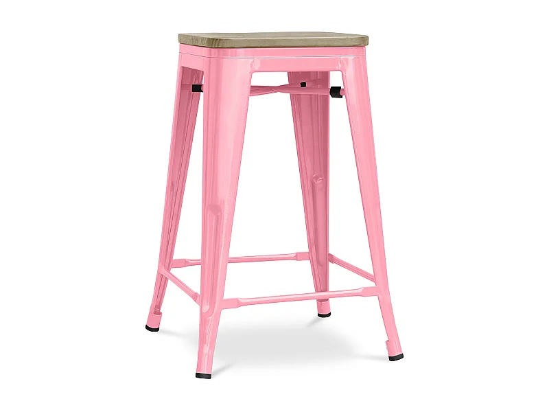 Tabouret de bar design industriel - bois et acier - 61cm - Stylix Rose