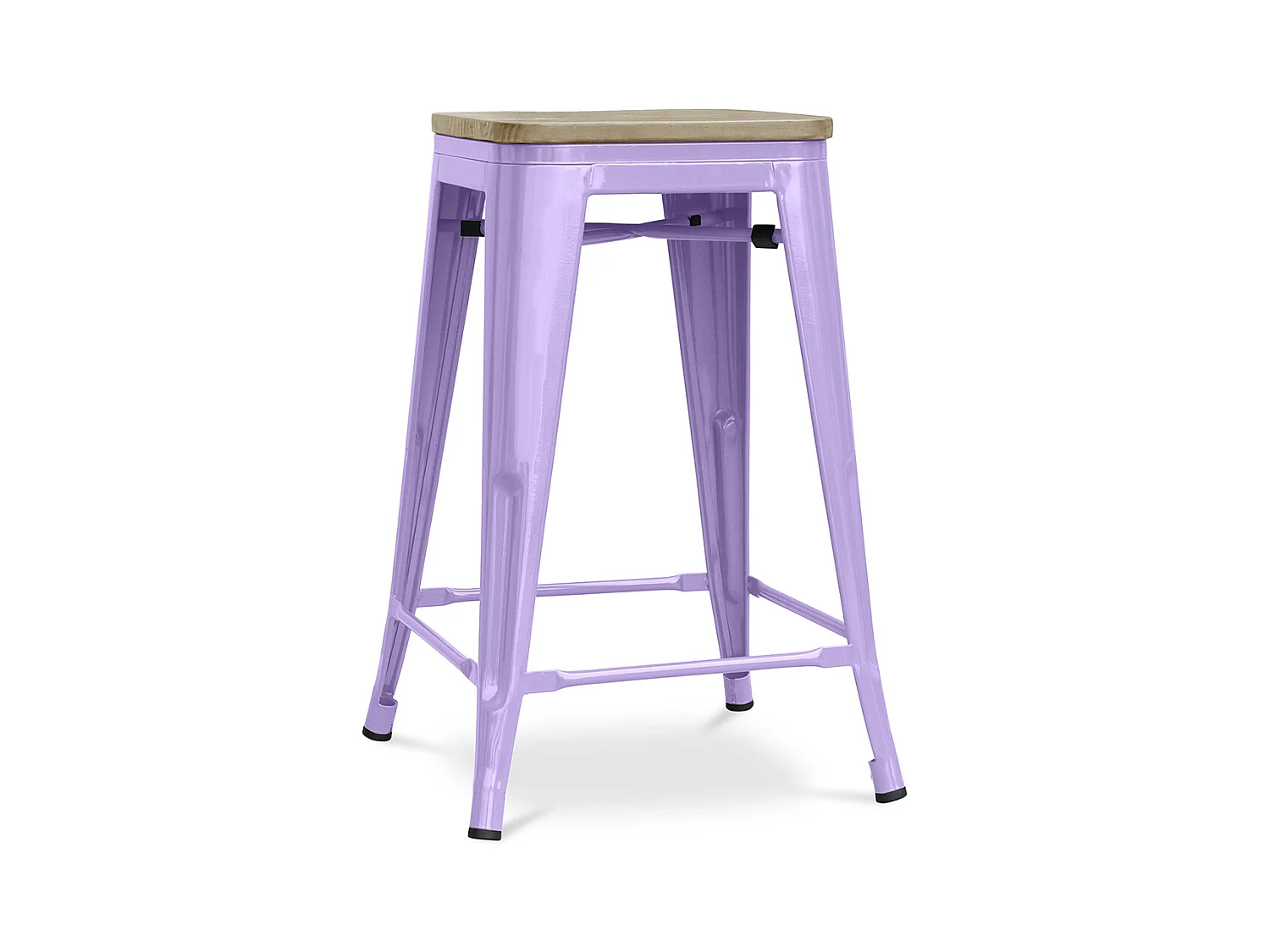 Tabouret de bar design industriel - bois et acier - 61cm - Stylix Violet pastel