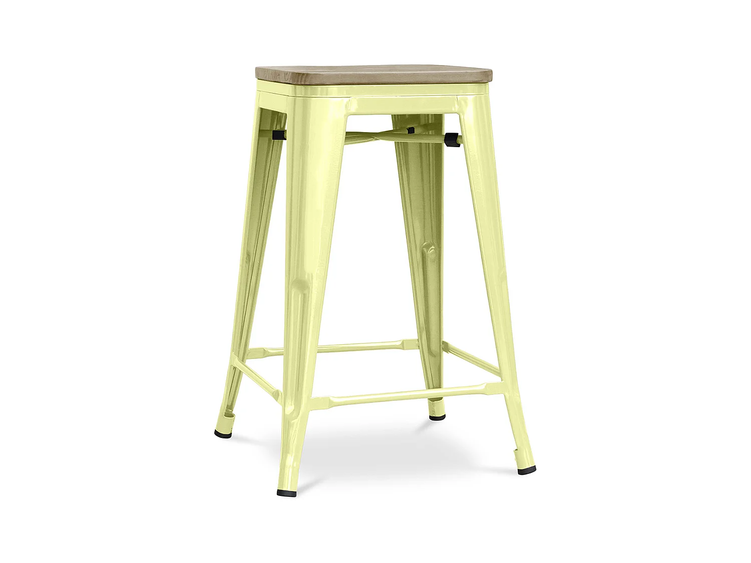 Tabouret de bar design industriel - bois et acier - 61cm - Stylix Jaune pâle