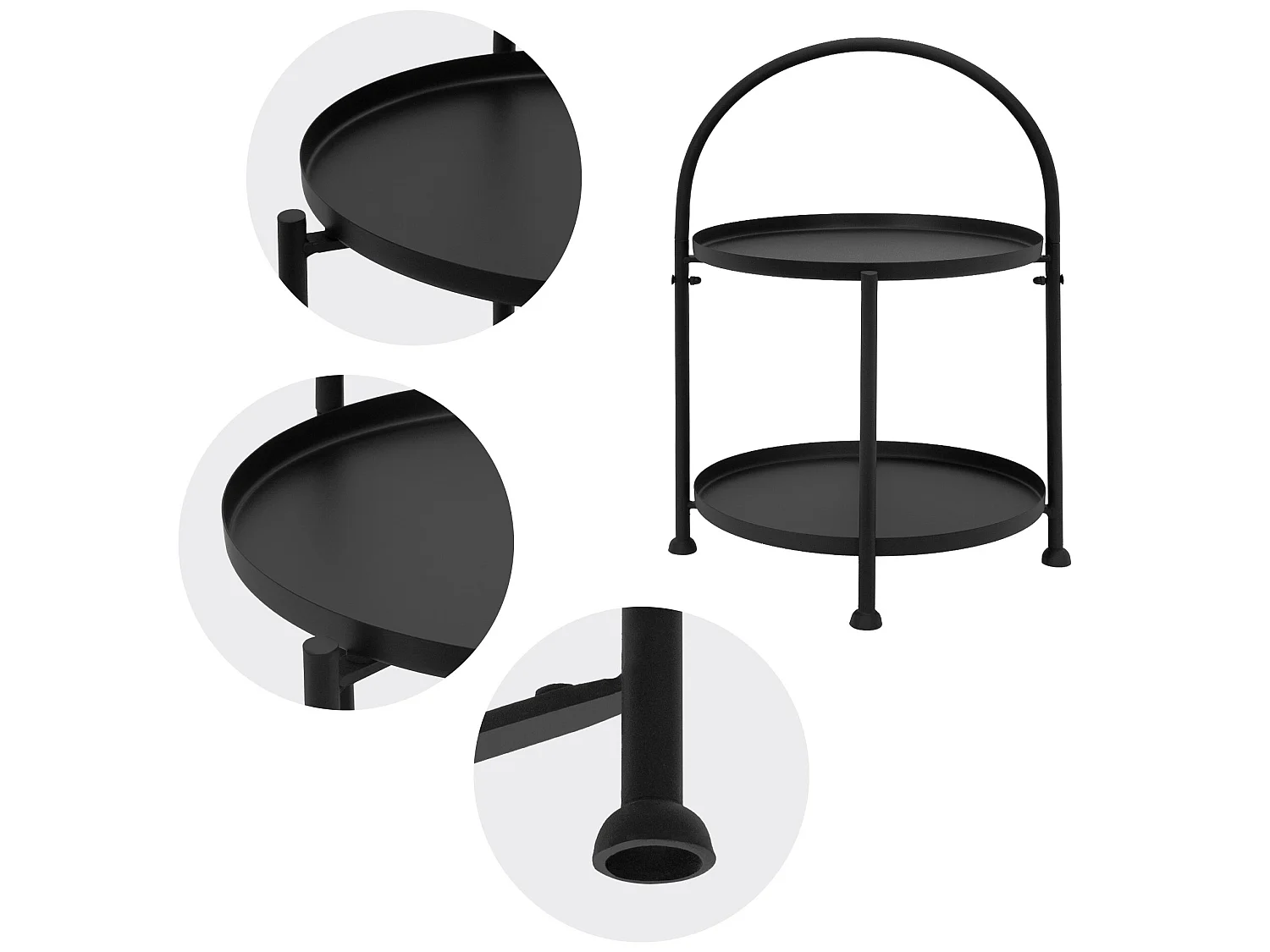 Table d'appoint Table basse 2 niveaux Métal Noir Rond Ø 30 cm