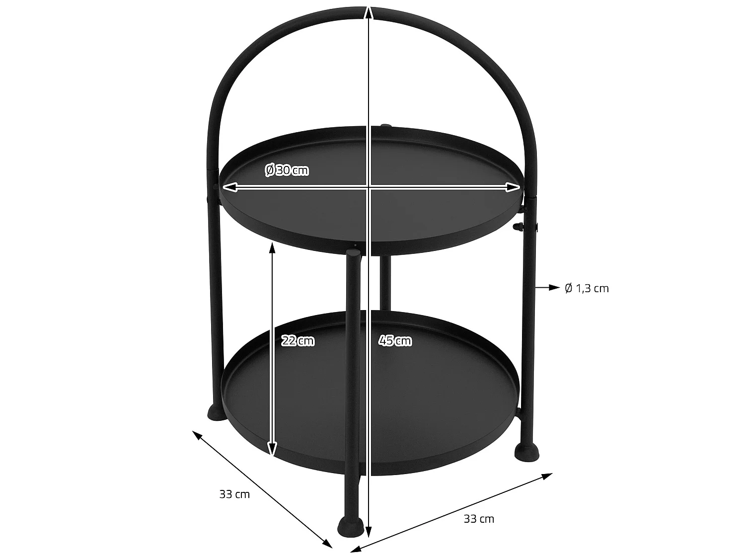 Table d'appoint Table basse 2 niveaux Métal Noir Rond Ø 30 cm