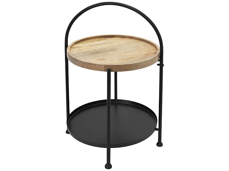 Beistelltisch Tisch Couchtisch Sofatisch 2 Ebenen Metall Holz Schwarz Rund Ø35cm
