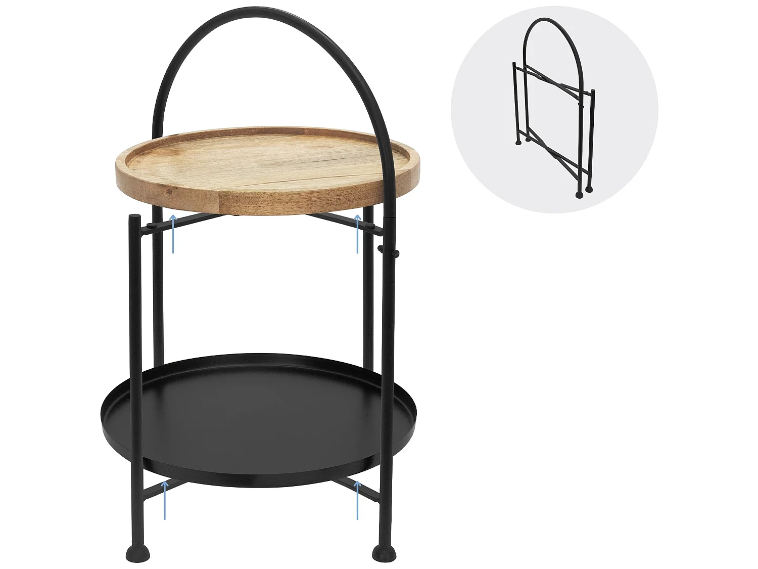 Mesa Auxiliar Mesa de Centro Mesa de Sofá 2 Niveles Metal Madera Negro Redonda Ø