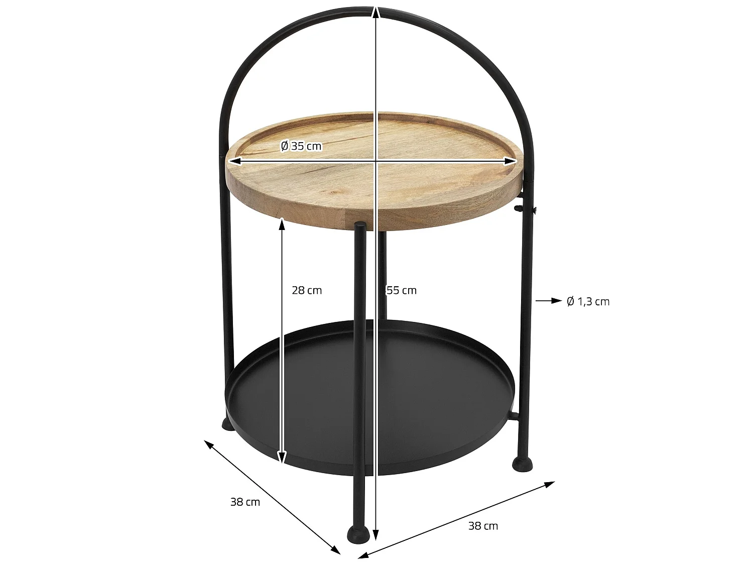 Mesa Auxiliar Mesa de Centro Mesa de Sofá 2 Niveles Metal Madera Negro Redonda Ø