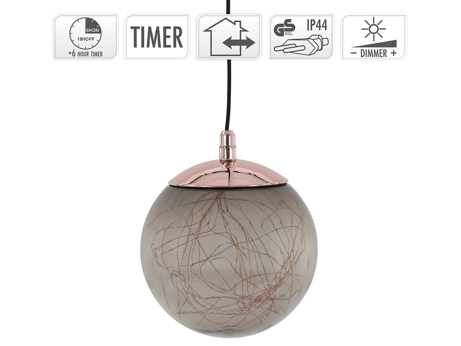 Boule de Noël en verre à suspendre 80 LED décoration éclairage lumineuse IP44