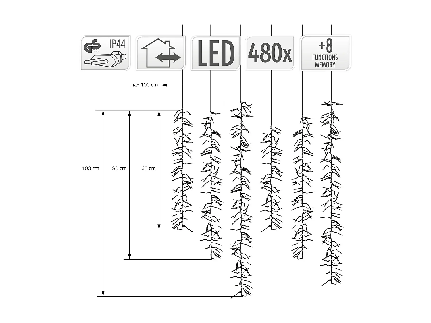 Cortina de luces con 480 LEDs blanco cálido guirlanda 8 modos 1m luz de navidad