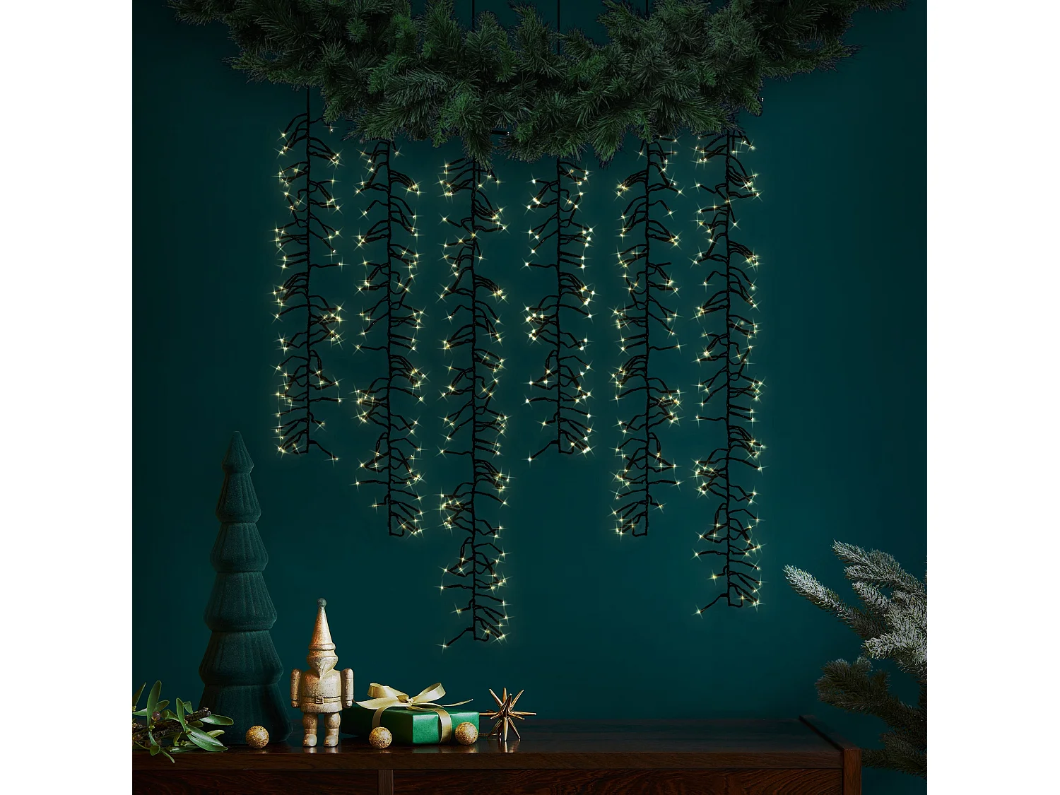 Cortina de luces con 480 LEDs blanco cálido guirlanda con 8 modos luz de navidad