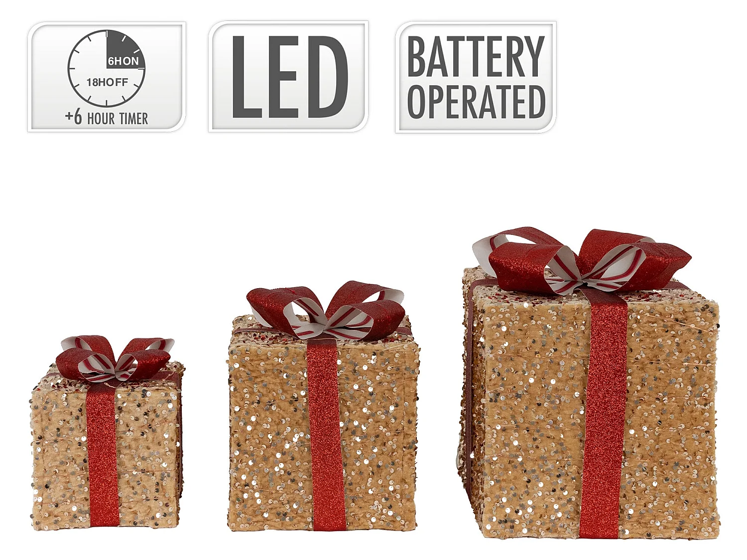 3pcs Deco Regalos de Navidad LED Cajas de Navidad Temporizador Decoración Ilumin