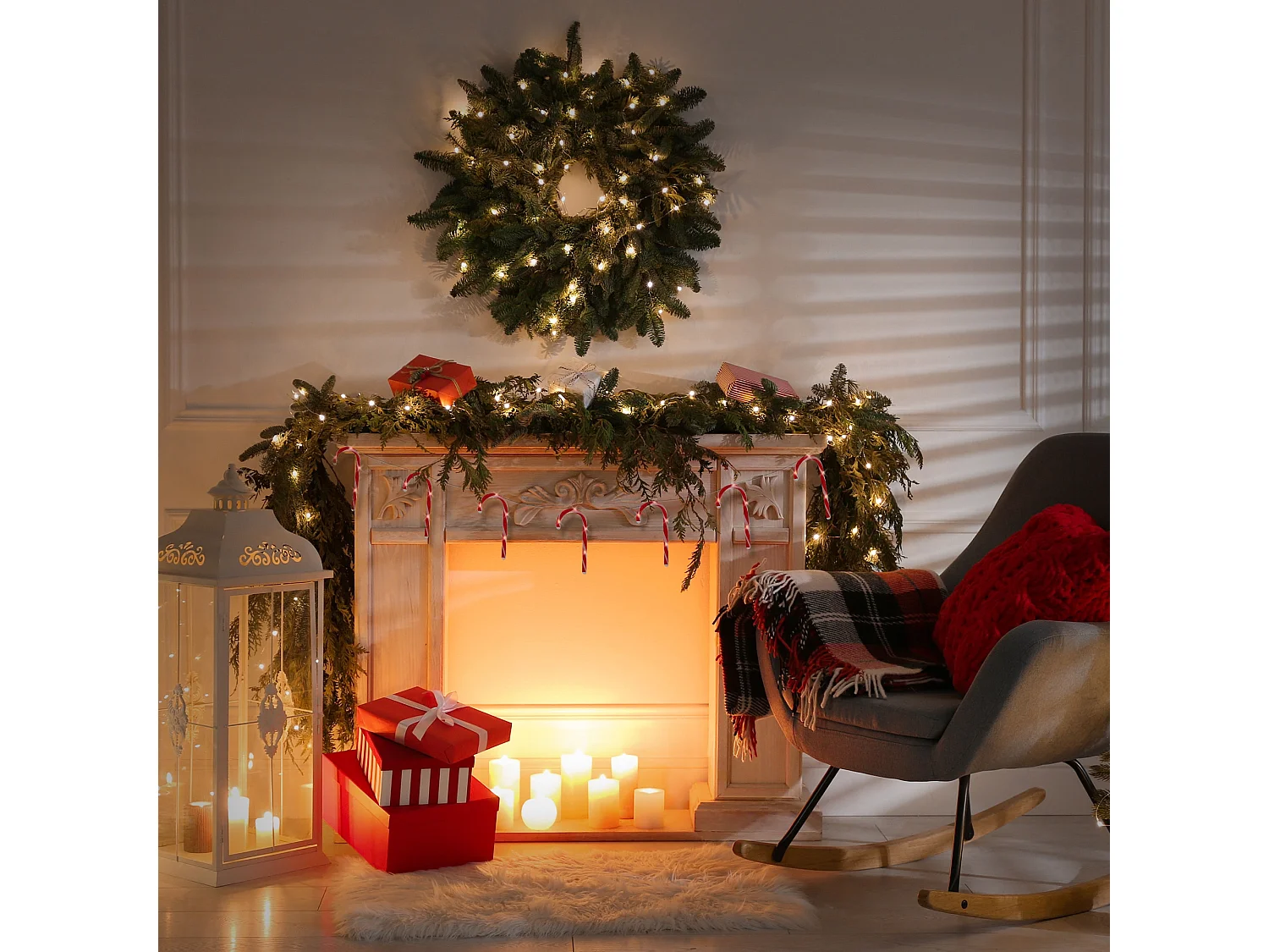 Cadena de luces 28 LEDs con 7 bastones de caramelo luz decorativa navidad 330 cm