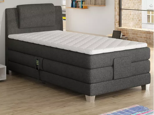 Kauf Unique Boxspringbett mit Bettkopfteil + elektrischem Untergestell mit Relaxfunktion + Matratze + Topper - 100 x 200 cm - Stoff - Hellgrau - CASTEL von PALACIO