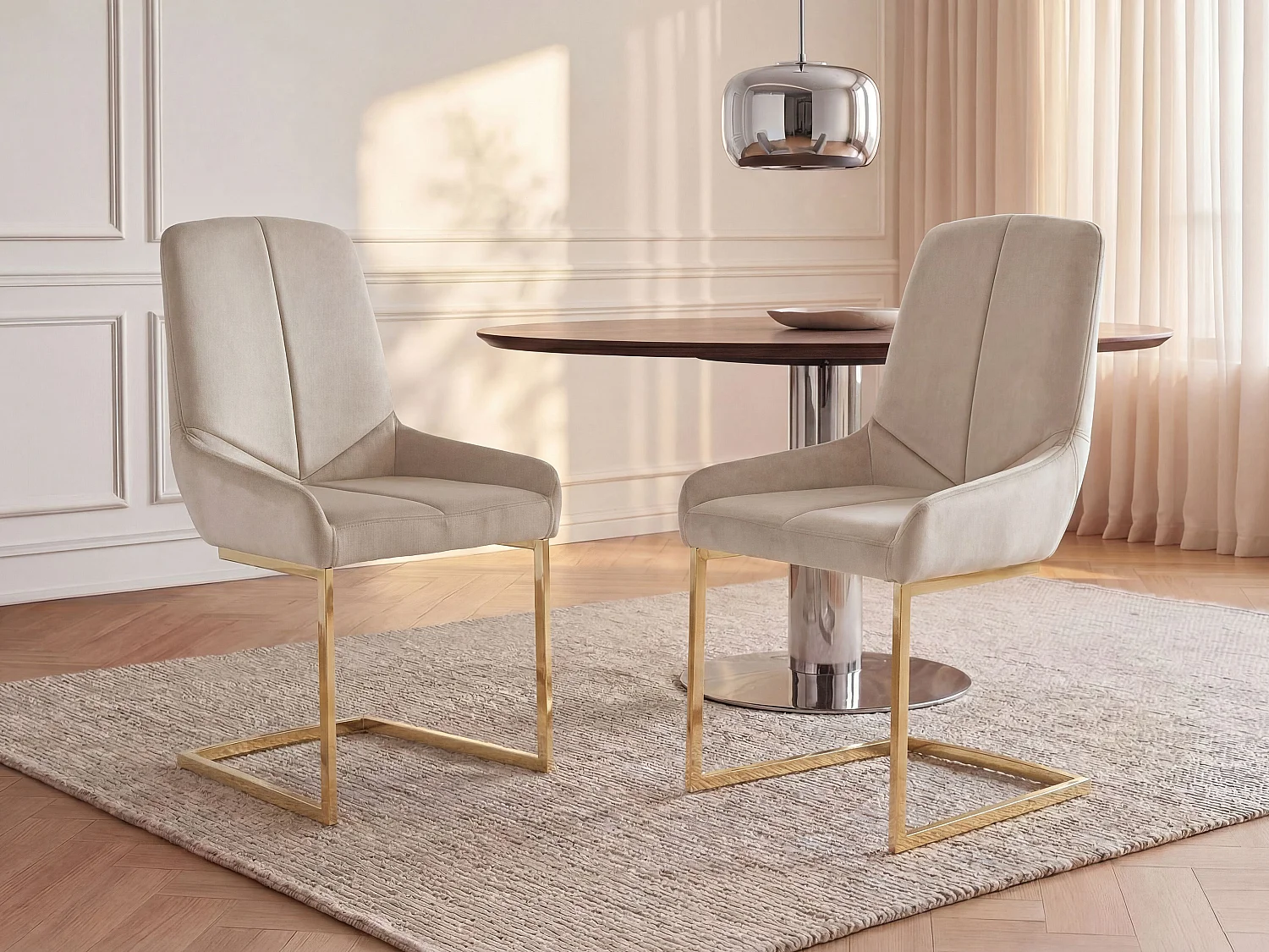 Stuhl 2er-Set - Samt & goldfarbenes Metall - Beige - BERLONA