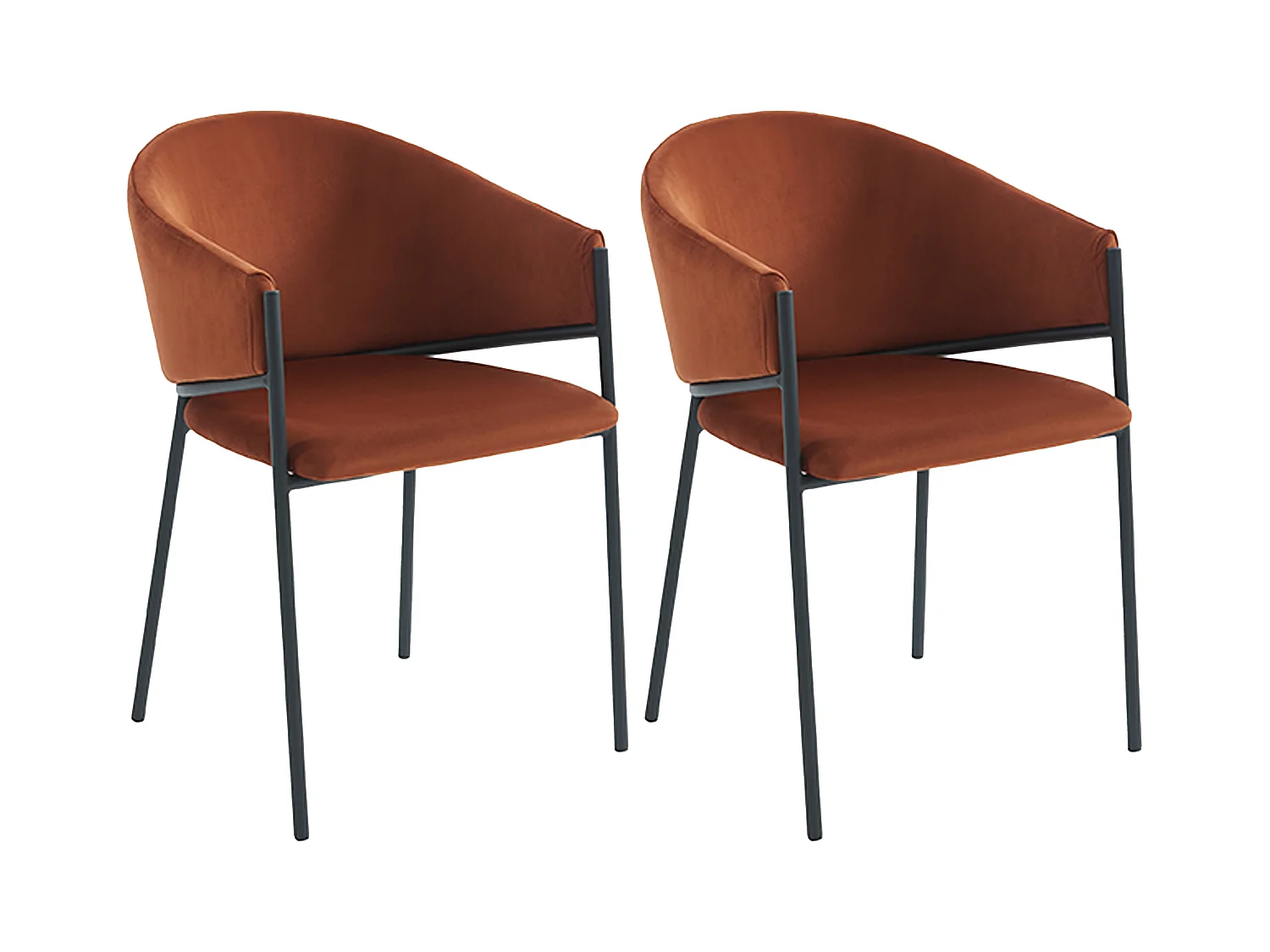 Sæt med 2 stole med armlæn i fløjl og sort metal - Terracotta - ORDIDA fra Pascal MORABITO