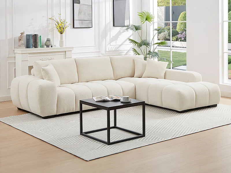 Canapé d'angle droit en tissu texturé beige BERENIA