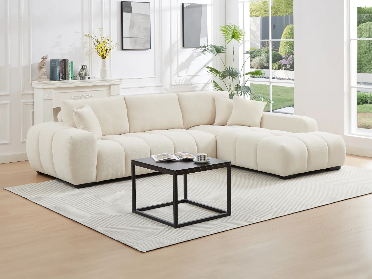 Canapé d'angle droit en tissu texturé beige BERENIA
