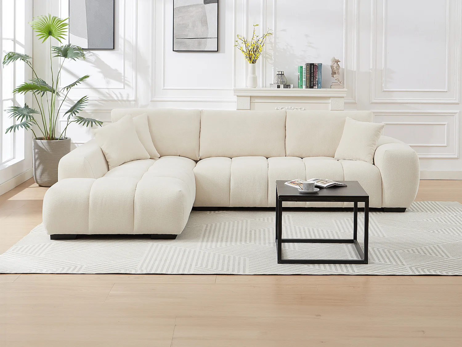 Divano in Tessuto Beige  - Angolo a sinistra - BERENIA