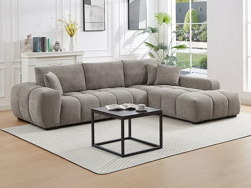 Canapé d'angle droit en tissu texturé gris BERENIA