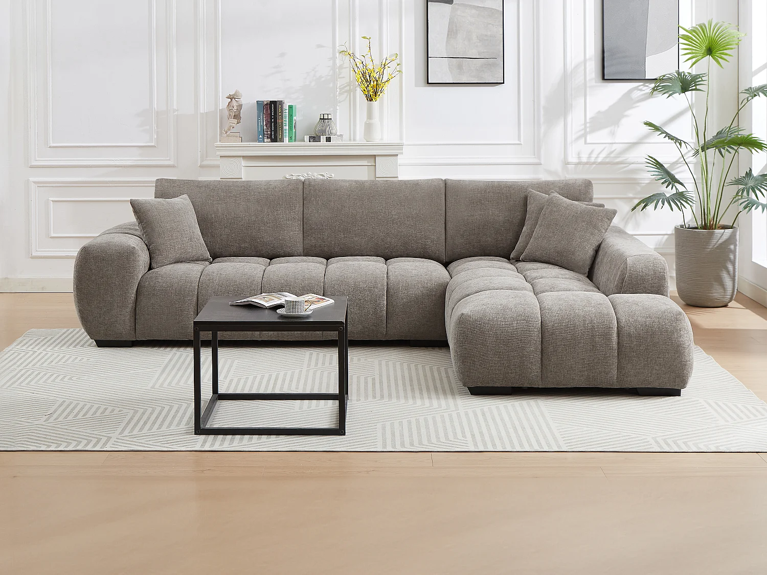 Canapé d'angle droit en tissu texturé gris BERENIA