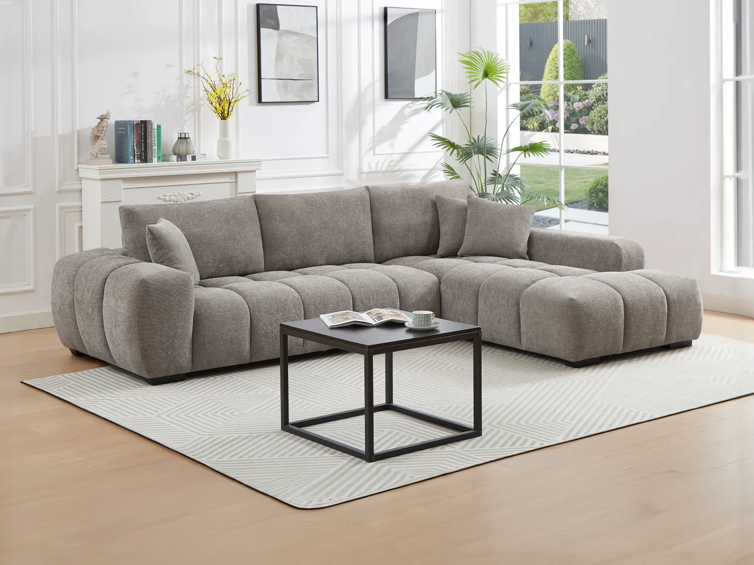 Canapé d'angle droit en tissu texturé gris BERENIA