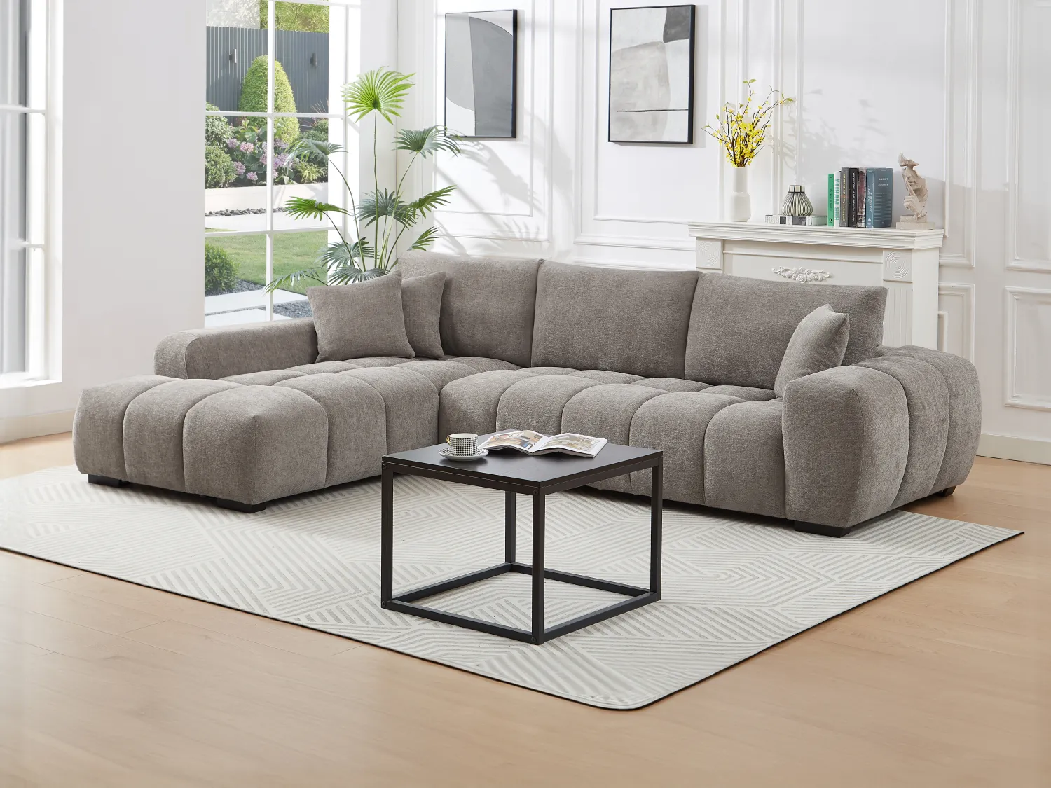 Canapé d'angle gauche en tissu texturé gris BERENIA