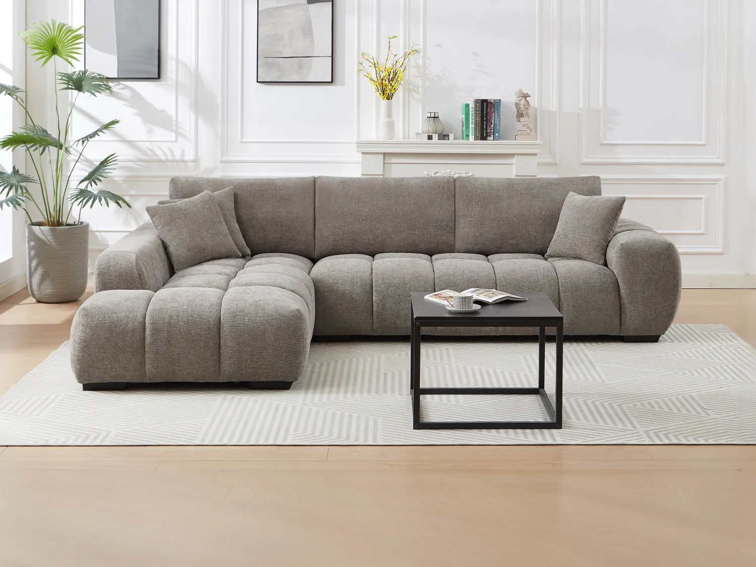 Canapé d'angle gauche en tissu texturé gris BERENIA