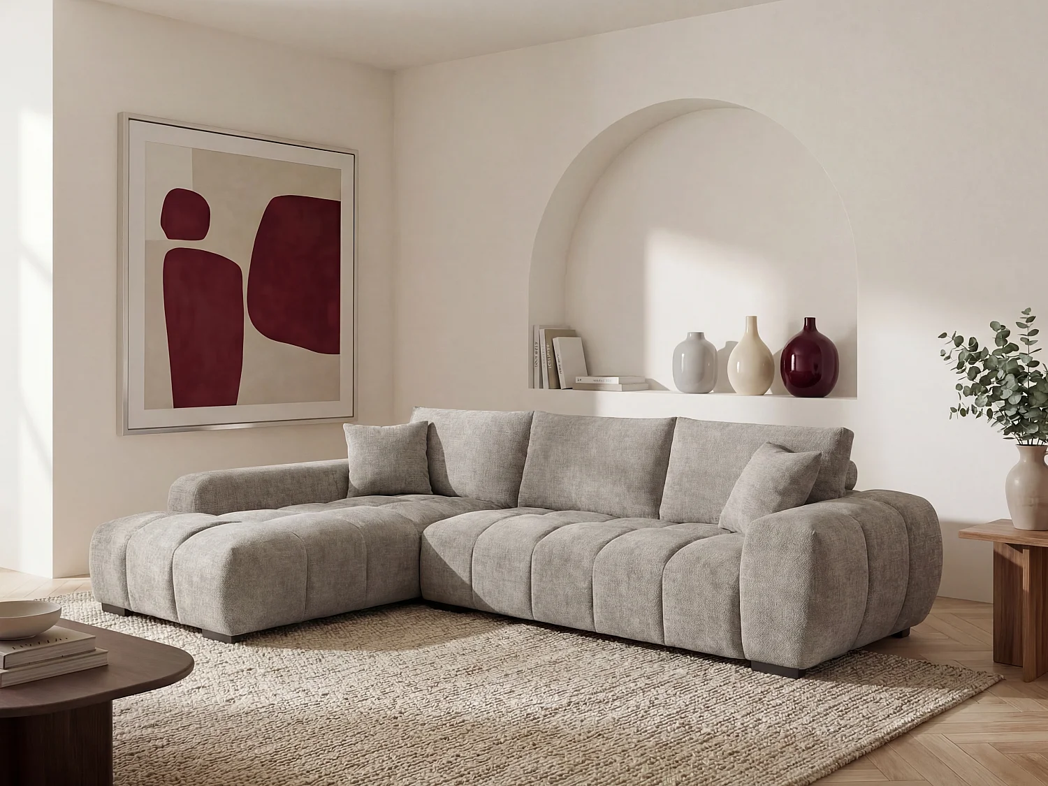 Canapé d'angle gauche en tissu texturé gris BERENIA