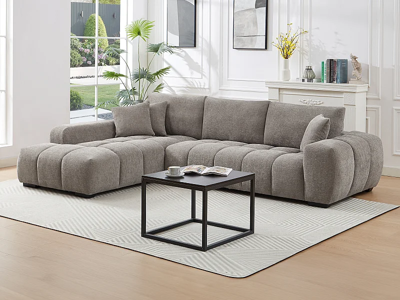 Canapé d'angle gauche en tissu texturé gris BERENIA