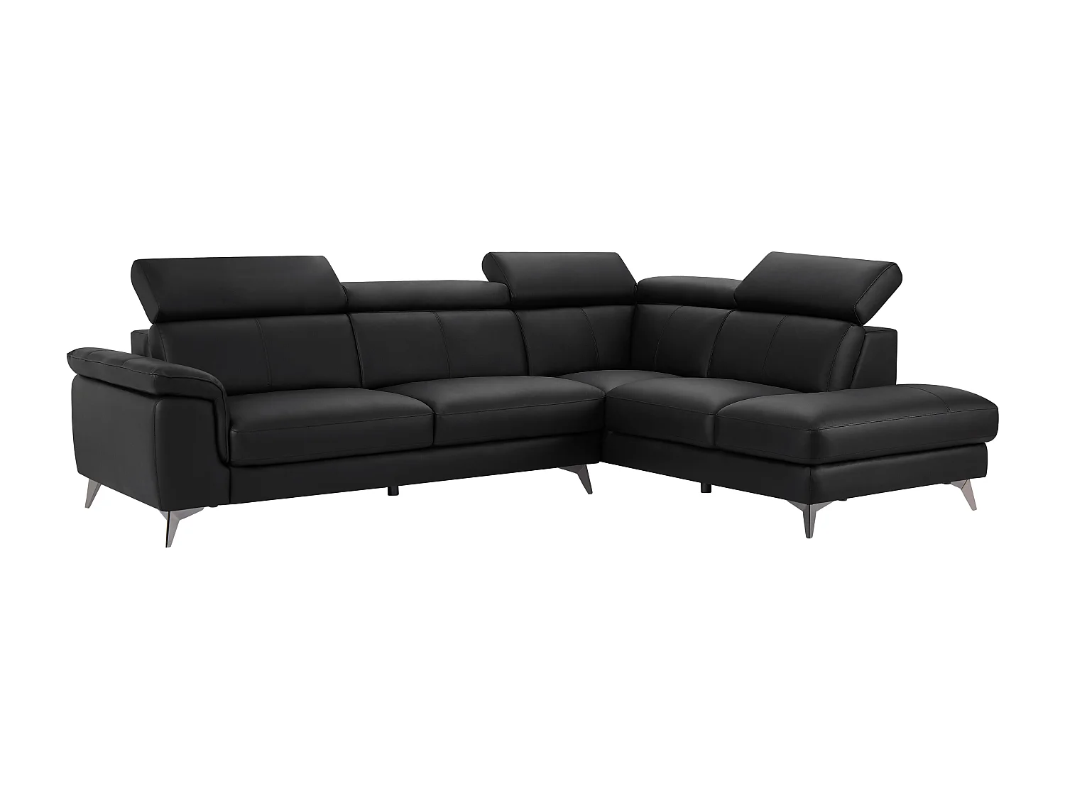 Ecksofa - Ecke rechts - Leder - Schwarz - MARAMBA