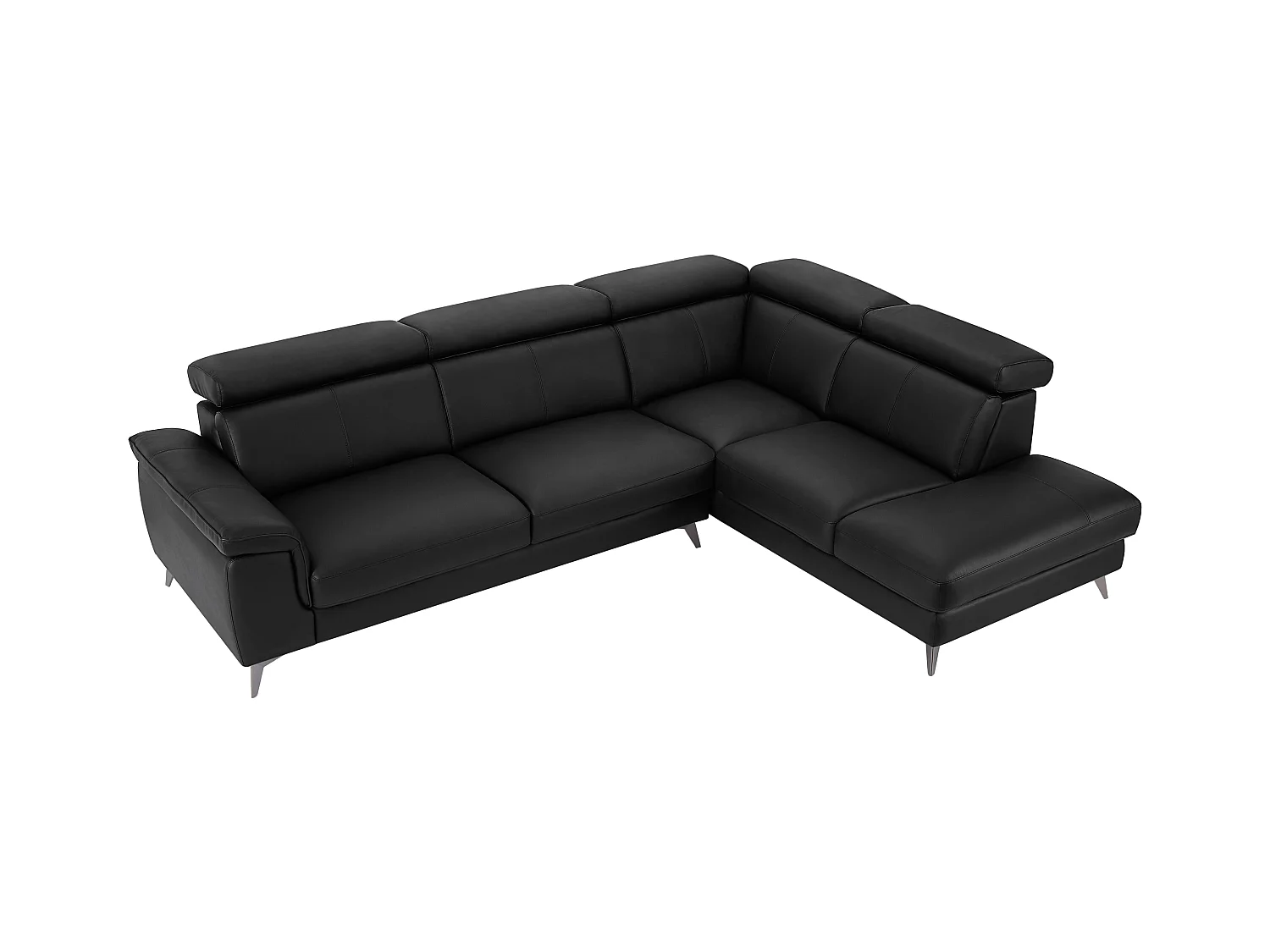 Ecksofa - Ecke rechts - Leder - Schwarz - MARAMBA
