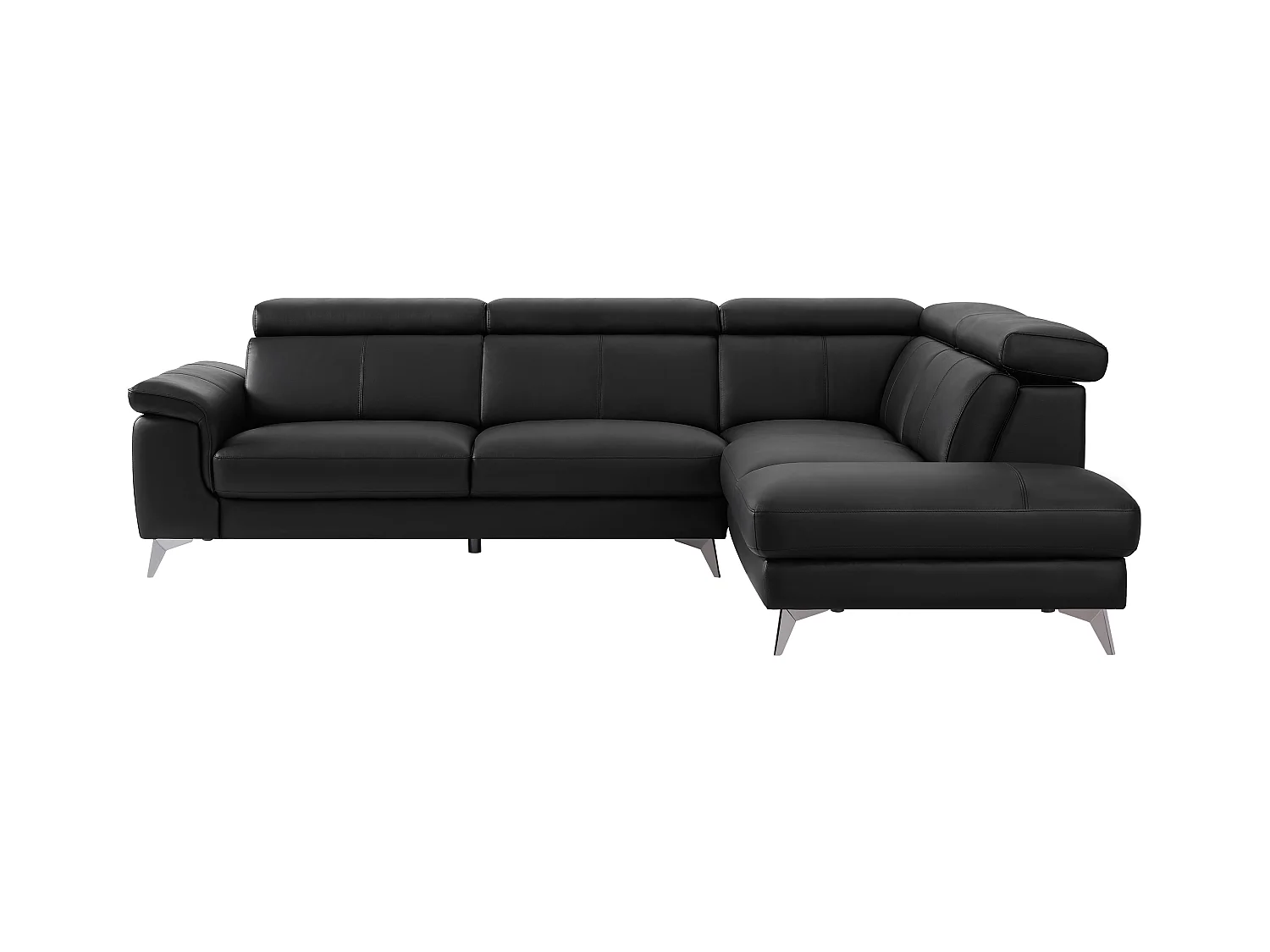 Ecksofa - Ecke rechts - Leder - Schwarz - MARAMBA