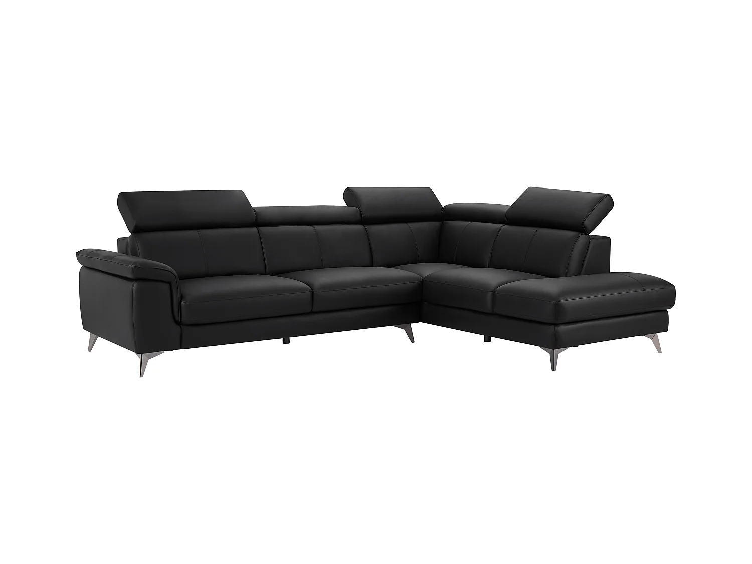 Ecksofa - Ecke rechts - Leder - Schwarz - MARAMBA
