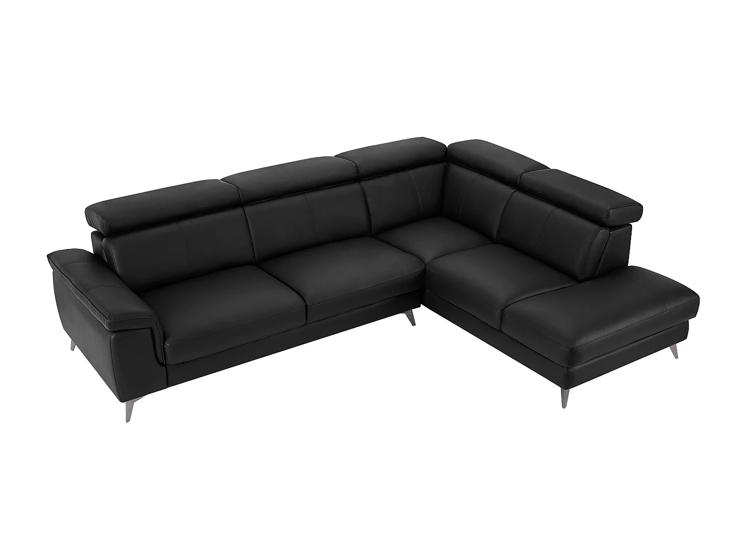 Canapé d'angle droit en cuir noir MARAMBA