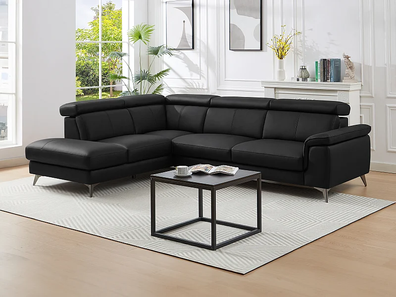Canapé d'angle gauche en cuir noir MARAMBA