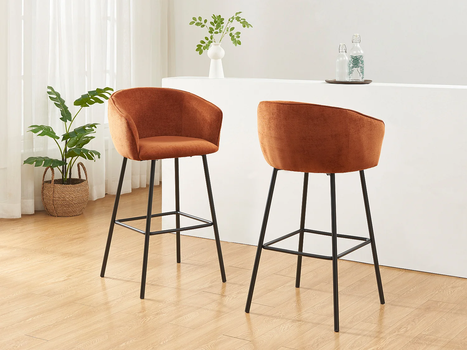 Lot de 2 tabourets en tissu et métal noir - Terracotta - LAZONI de Pascal Morabito