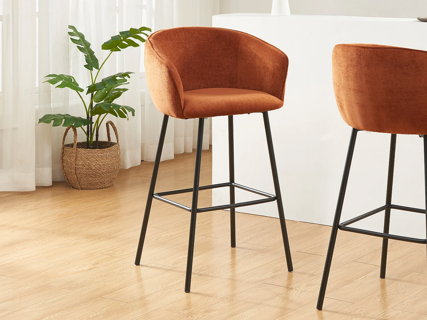 Barhocker 2er-Set - Stoff & schwarzes Metall - Terracotta - LAZONI von Pascal MORABITO