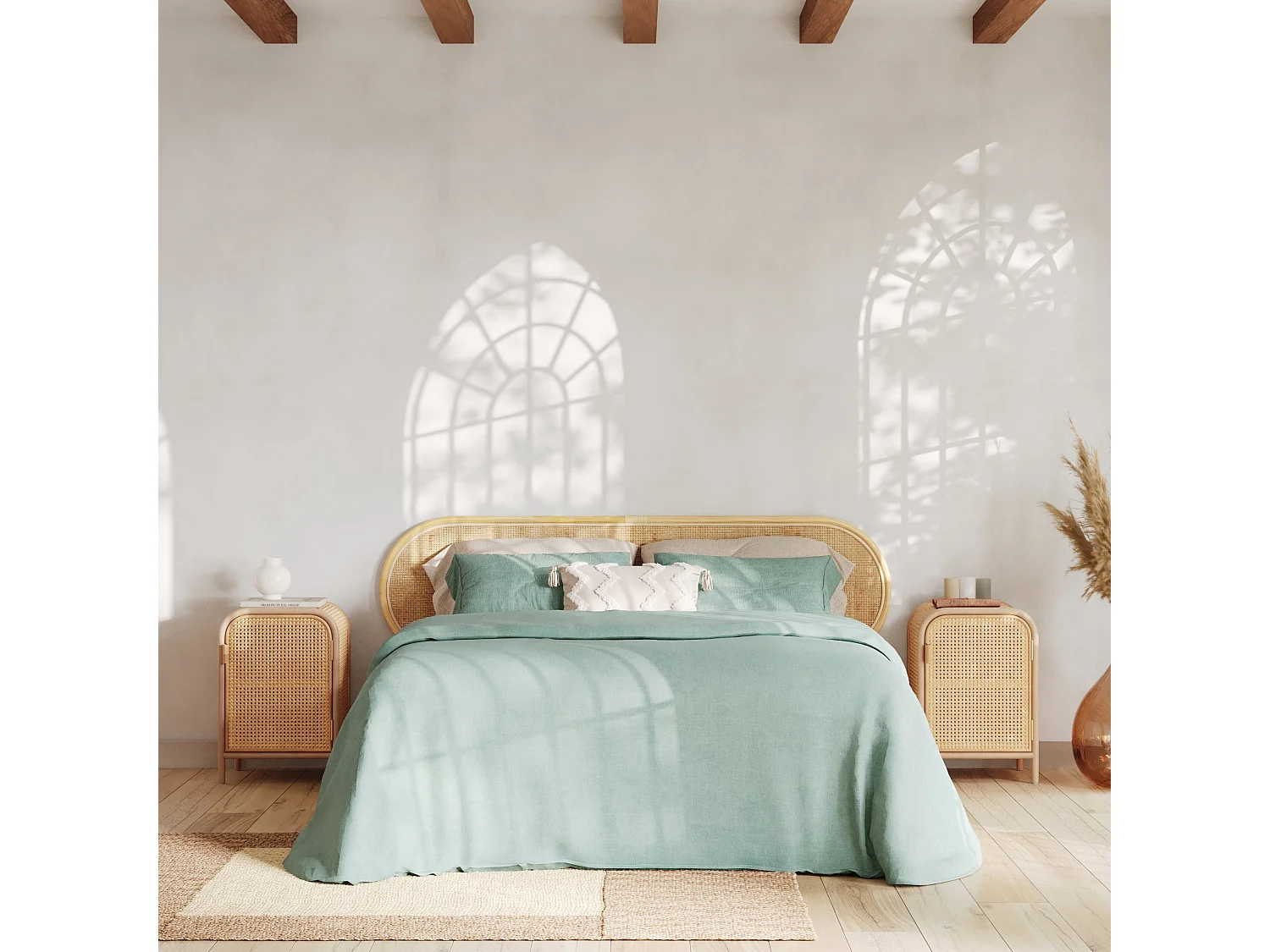 Table de chevet en rotin, 1 porte - Alata