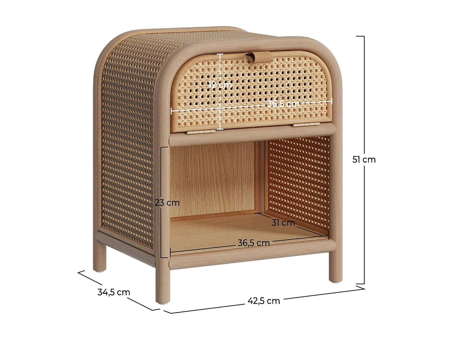 Table de chevet en bois massif, 1 porte et 1 niche - Alata