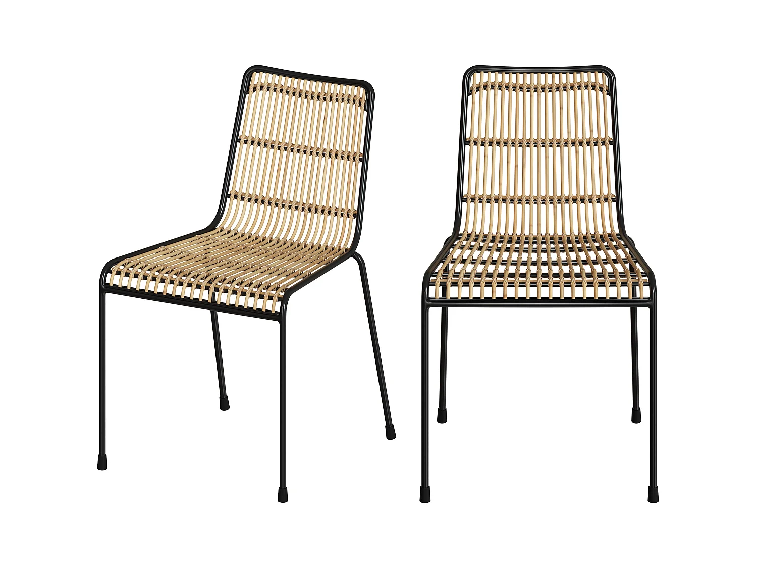 Lot de 2 chaises en rotin et structure en métal noir - Jouve