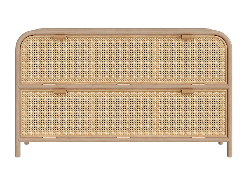 Comò in legno massiccio di pino e teak, con 2 ante ribaltabili - Alata