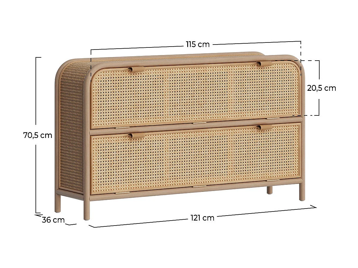 Commode en rotin et bois massif, 2 portes abattantes - Alata