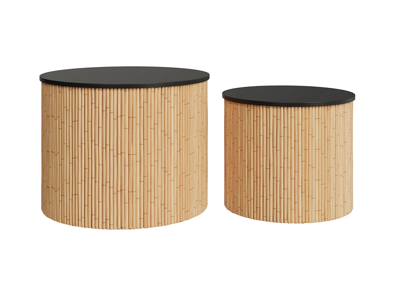 Tables basses rondes en rotin et plateau noir (lot de 2) - Owan