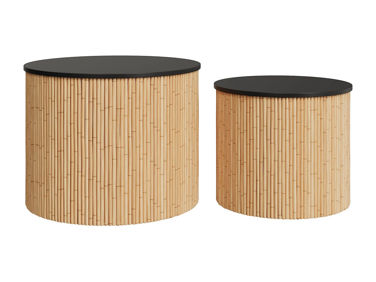 Tables basses rondes en rotin et plateau noir (lot de 2) - Owan