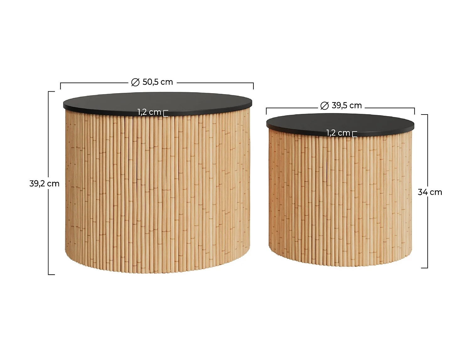 Tables basses rondes en rotin et plateau noir (lot de 2) - Owan