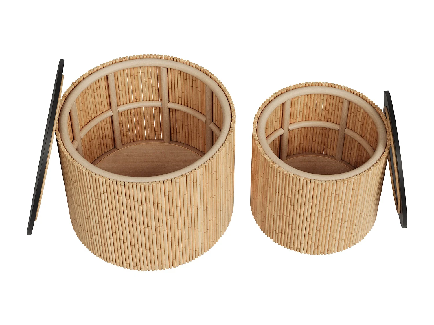 Tables basses rondes en rotin et plateau noir (lot de 2) - Owan