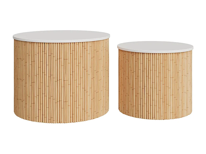 Mesas de centro redondas de madera y blancas (set de 2) - Owan