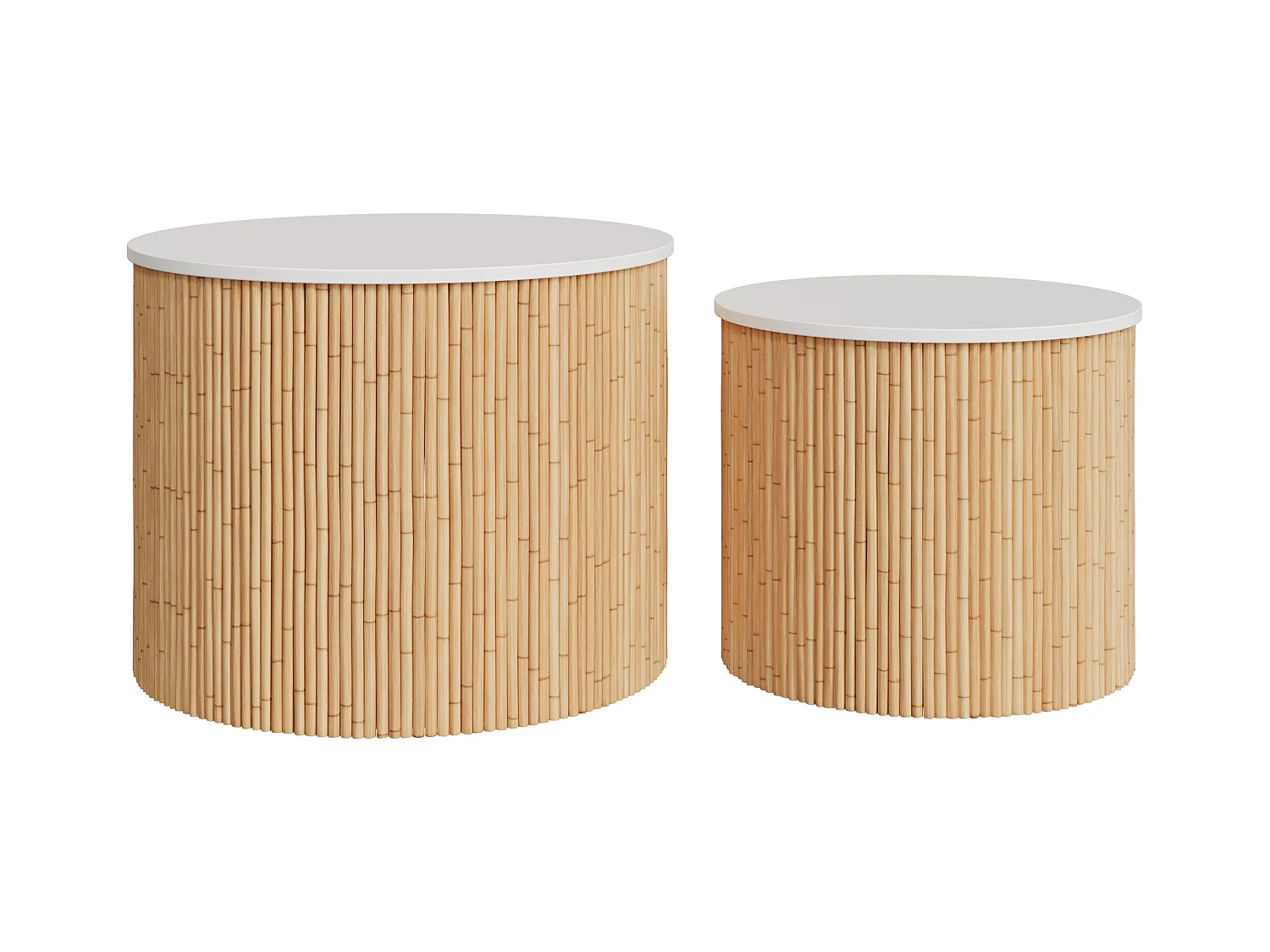 Tables basses rondes en rotin et plateau blanc (lot de 2) - Owan