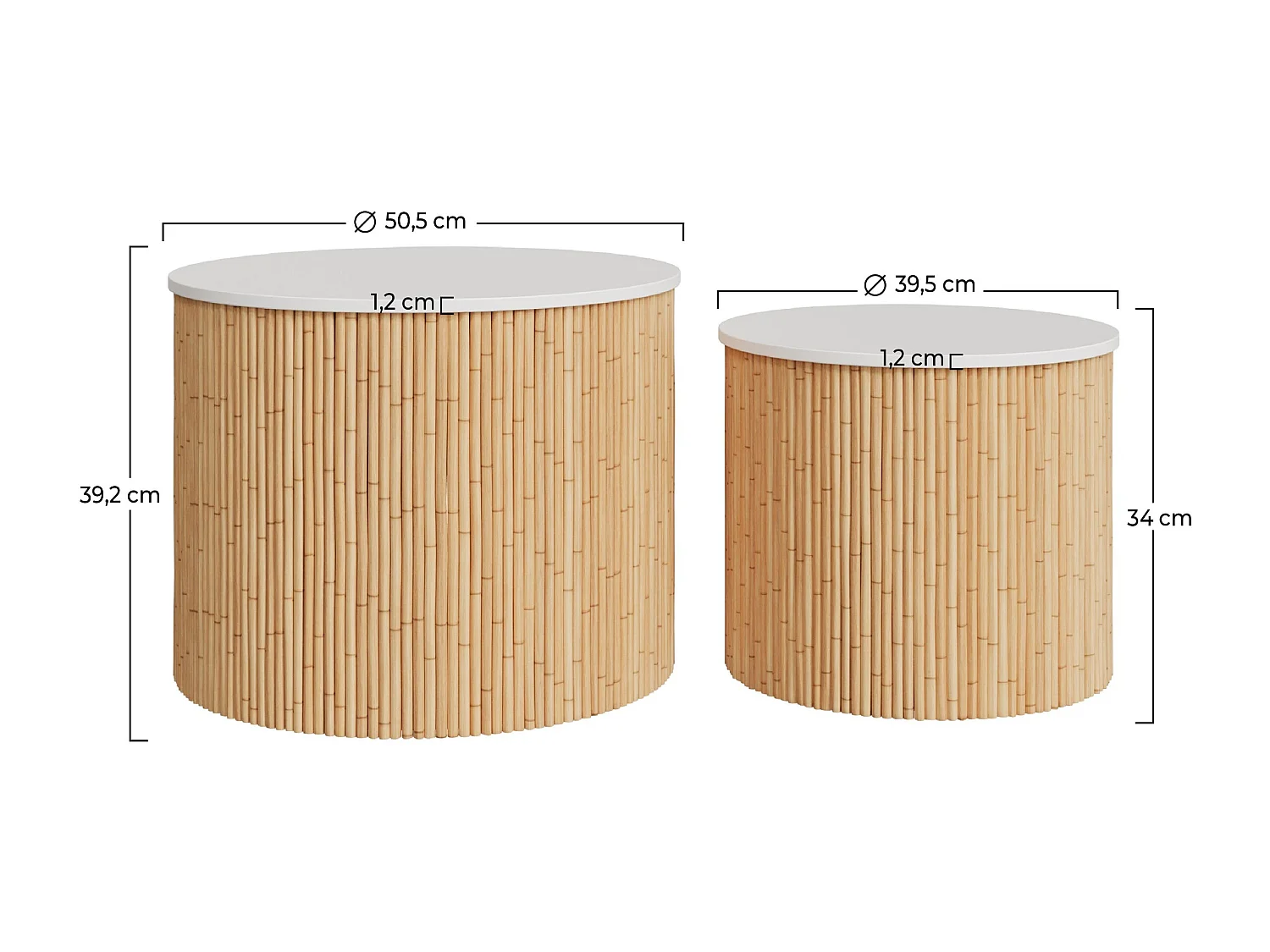 Tables basses rondes en rotin et plateau blanc (lot de 2) - Owan